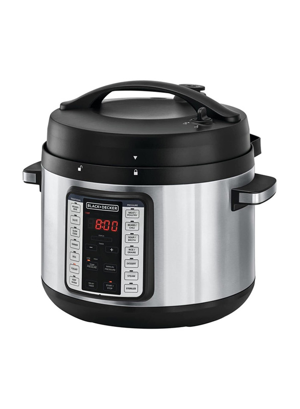 Black+Decker 10L 9-in-1 Smart Steam Pot Electric Pressure Cooker, 1350W, PCP1010-B5, Black/Silver