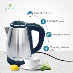 Gratus 1.8L Stainless Steel 360° Cordless Electric Kettle, GKSS1815AC, Black/Silver