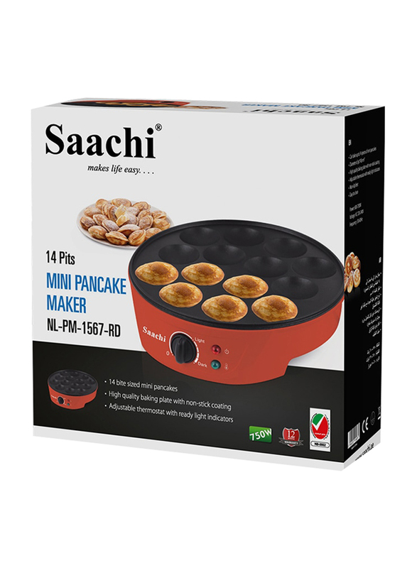 Saachi 14 Pits Mini Pancake Maker, NL-PM-1567-RD, Red/Black