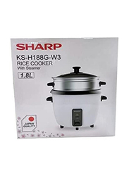 Sharp 1.8L 10 Cups 2-In-1 Non-Stick Rice Cooker & Food Steamer with Warm Function, 700W, KS-H188G-W3, Multicolour