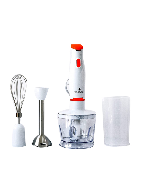 Gratus 2L 4-in-1 Hand Blender with Chopper Egg Whisk & Beater, 400W, GHB400UC, White/Red