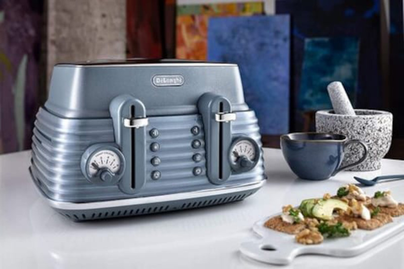 Delonghi Stainless Steel 4 Slot Scolpito Toaster, CTZS4003.AZ, Mineral Blue
