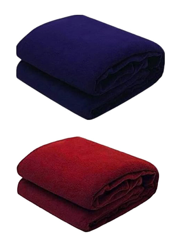 

Wavva 2-Piece Plain Fleece Reversible Blankets Set, 2 Blankets, Maroon/Blue