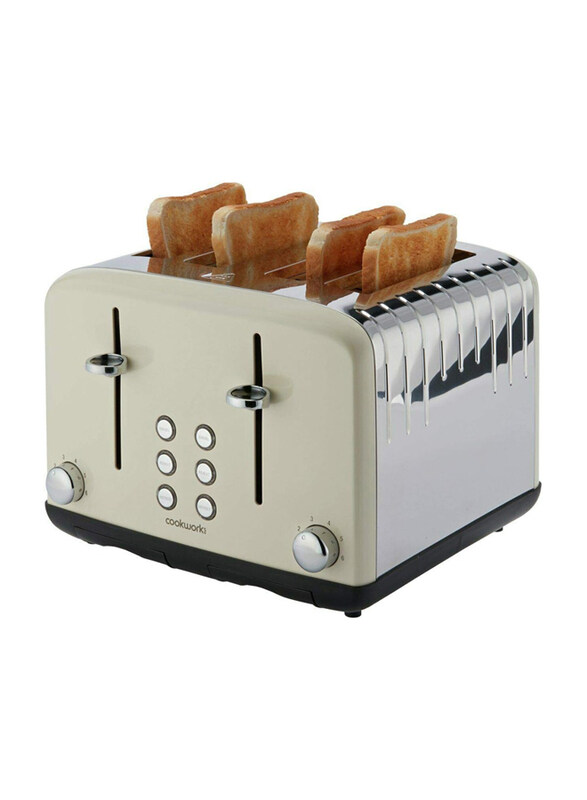 

Cookworks Pyramid 4 Slice Wide Slot Toaster with 6 Settings, 2300W, Silver