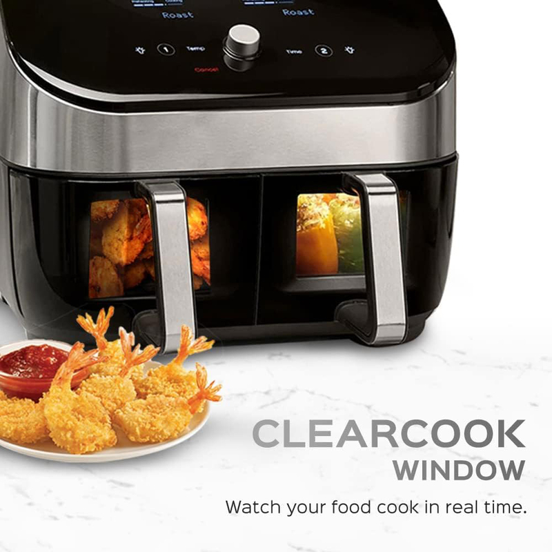 Instant 7.6L Vortex Plus Large Dual 8-in-1 Smart Programmes Air Fryer with Drawers Roast, 1700W, Black