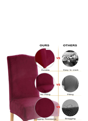 D&D 6-Piece Velvet Removable Washable Dining Chair Cover with Soft Stretch Chair Protectors Slipcovers, Burgundy Red