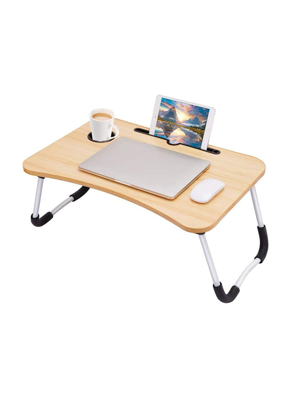 Vio Laptop Bed Tray Table Lap Desk Stand with Foldable Legs & Cup Slot, Beige