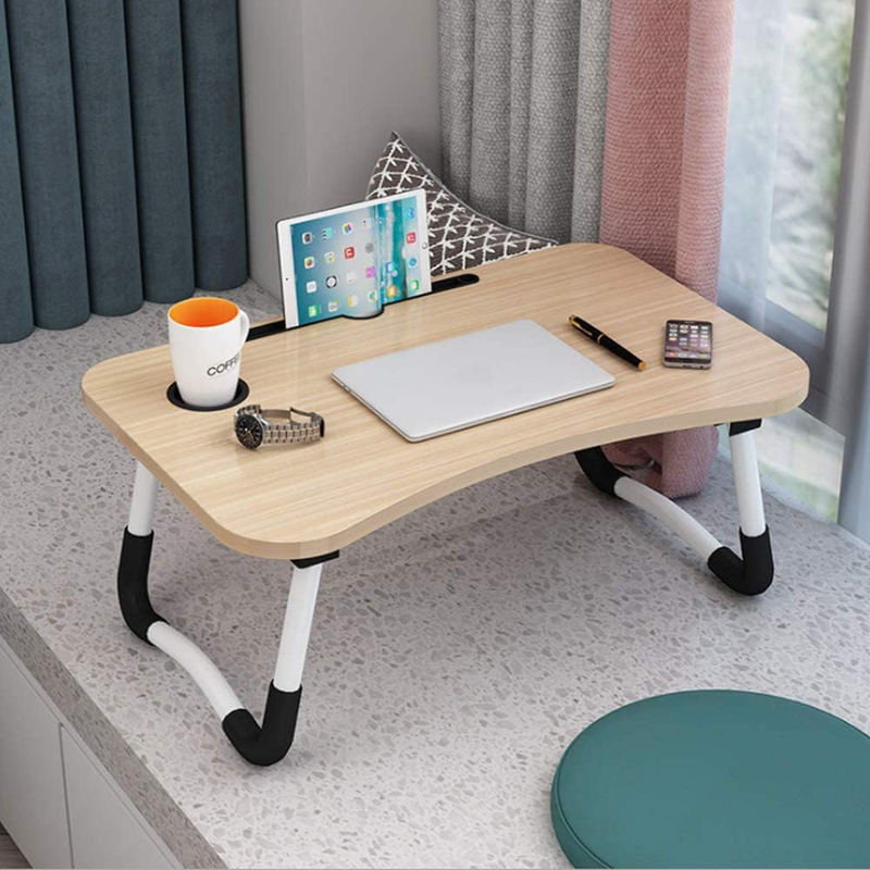Vio Laptop Bed Tray Table Lap Desk Stand with Foldable Legs & Cup Slot, Beige