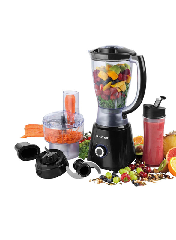 

Salter 1.5L Deluxe 3 In 1 Jug Blender, Smoothie Maker and Mini Food Processor, Blending Jug & 600ml Sports Bottle, 400W, EK4246, Black