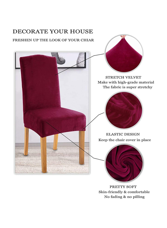 D&D 6-Piece Velvet Removable Washable Dining Chair Cover with Soft Stretch Chair Protectors Slipcovers, Burgundy Red