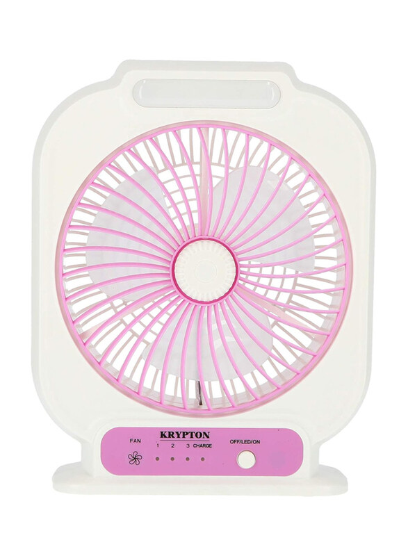 

Krypton 8-inch Rechargeable Mini Table Fan with Led, White/Pink