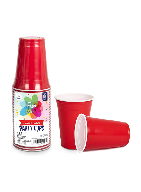 

Fun 16oz 25-Piece Plastic Party Cups, Red