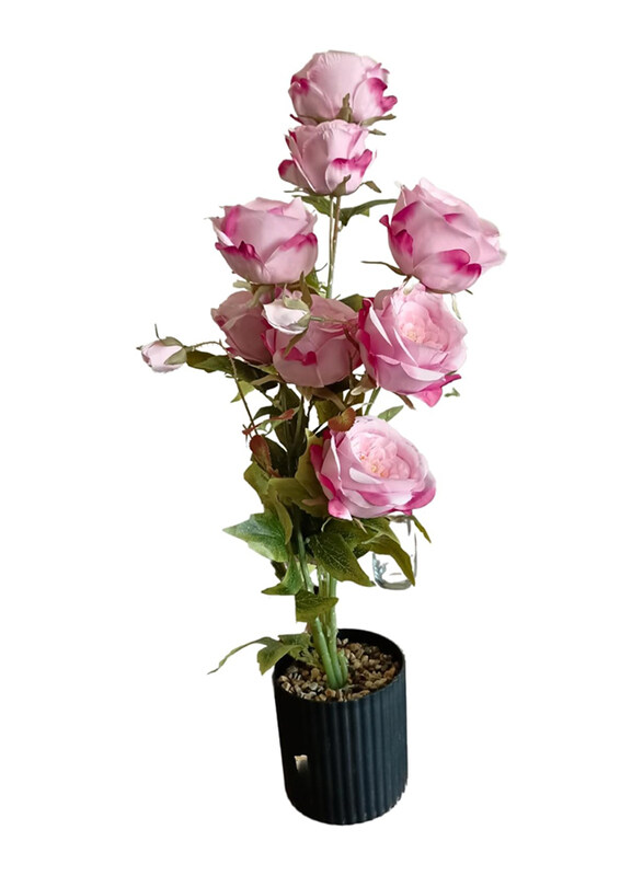 

Generic Artificial Rose Flower Plant with Pot, Pink/Black