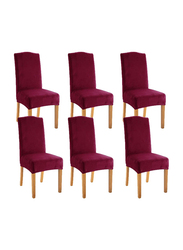 D&D 6-Piece Velvet Removable Washable Dining Chair Cover with Soft Stretch Chair Protectors Slipcovers, Burgundy Red