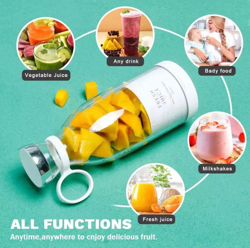 UHM Portable Travel Juice Blender with USB Recharge, Clear/White