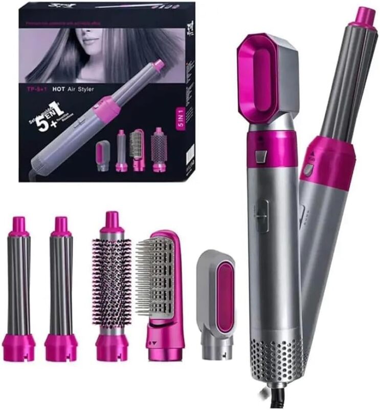 Premium Quality Hair Dryer Brush 5 in 1 Hair Styler Hot Air Brush Airwrap Styler Negative Ion Comb for Straigntening Curling Hair Styling Appliances with 5 Interchangeable Brushes