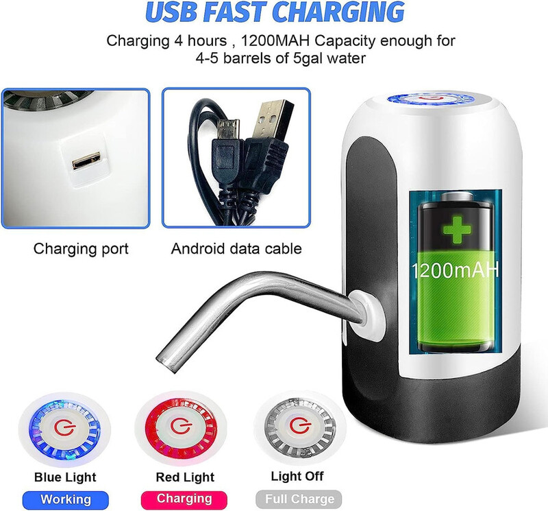 5 Gallon Water Bottle Pump, USB Charging Portable Electric Water Pump for 2-5 Gallon Jugs USB Charging Portable Water Dispenser for Office, Home, Camping, Kitchen, etc