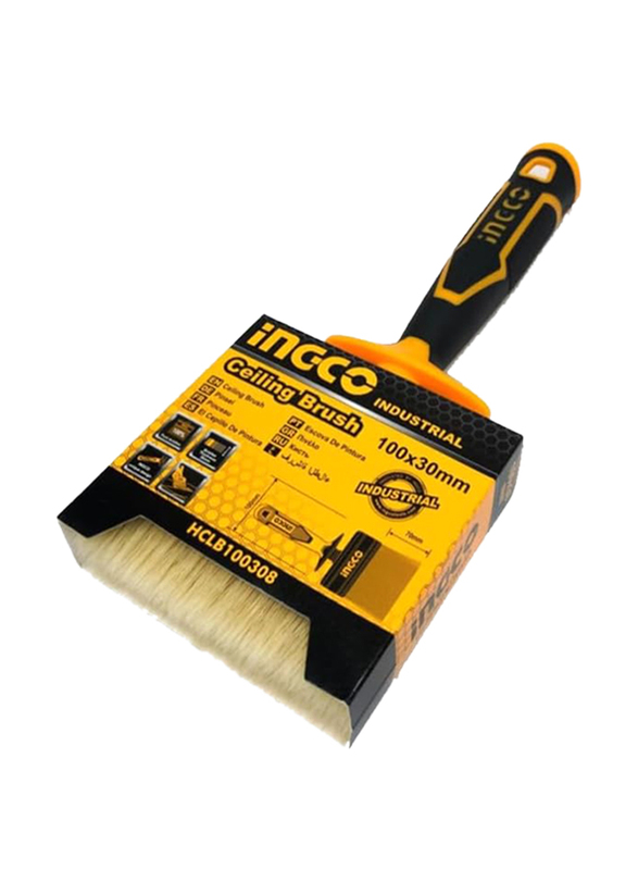 Ingco 4-Inch Ceiling Brush for Oil-Based Paint Premium Bristles,  HCLB100308, 4-Inch, Multicolour