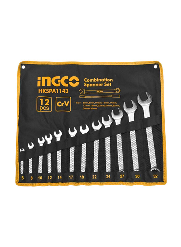 

Ingco 6-32mm 12-Piece Combination Spanner Set, HKSPA1143, Silver