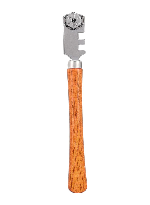 Ingco 130mm 6-Lobes Glass Cutter with Wooden Handle, HGCT02, Brown/Silver