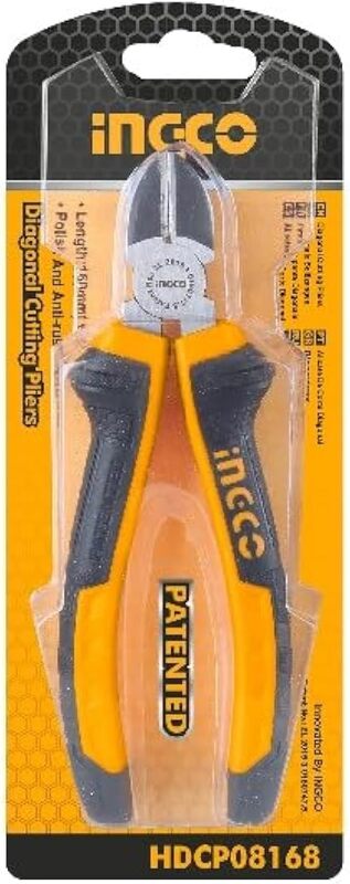 INGCO INGCO 7 Inch Diagonal Cutting Plier, Polish and Anti-Rust Oil, Packed by Sliding Card, For Cutting,Twisting,and Bending Wires, Yellow, HDCP08188