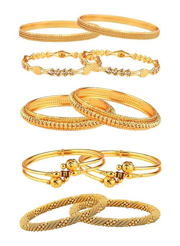 

Zeneme Designer Victoria Bangles with Pearls Bangles & Trendy Gold Plated Coinage Bangles, 10 Pieces, Gold