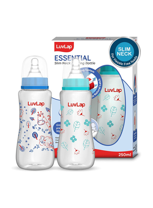 

Luvlap Slim Neck Essential Wild Flower & Jungle Tales Baby Feeding Bottle, 2 x 250ml, Multicolour