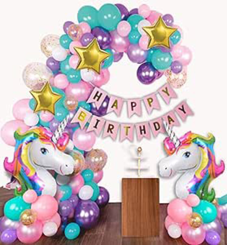 

Hk Balloons Unicorn Themed Birthday Decorations Items Combo Set Kit with Happy Birthday Bunting Banner, 68 Pieces, Multicolour