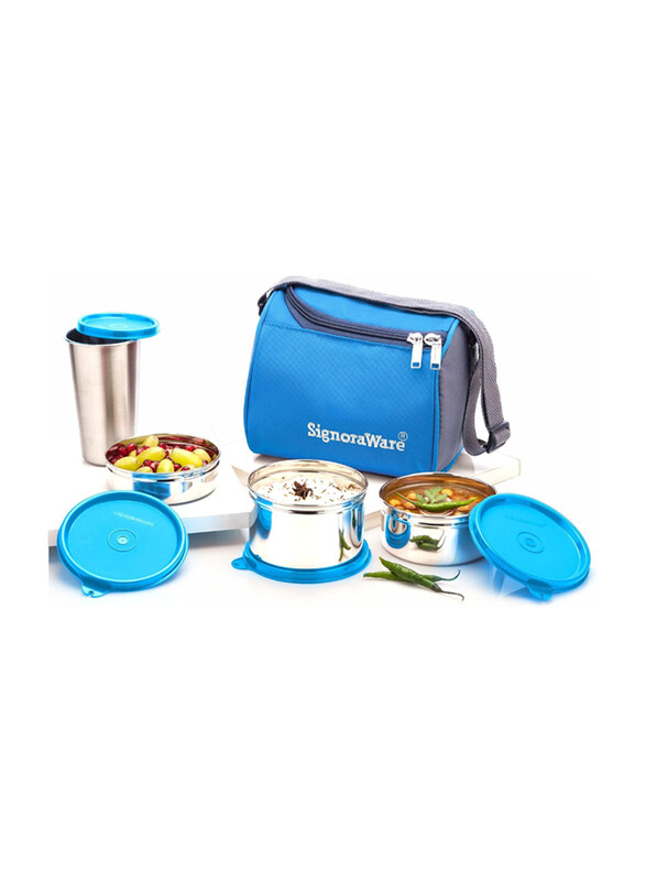 

Signoraware Best Steel Lunch Box with Steel Tumbler, 500ml, Blue