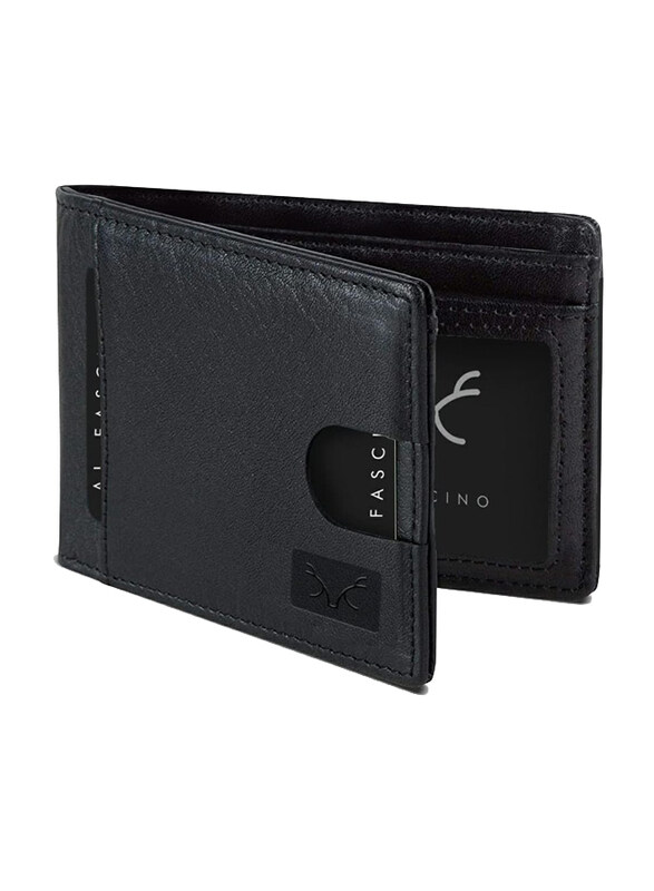 

Al Fascino Pull Strap Leather Bi-Fold Wallet for Men, Black