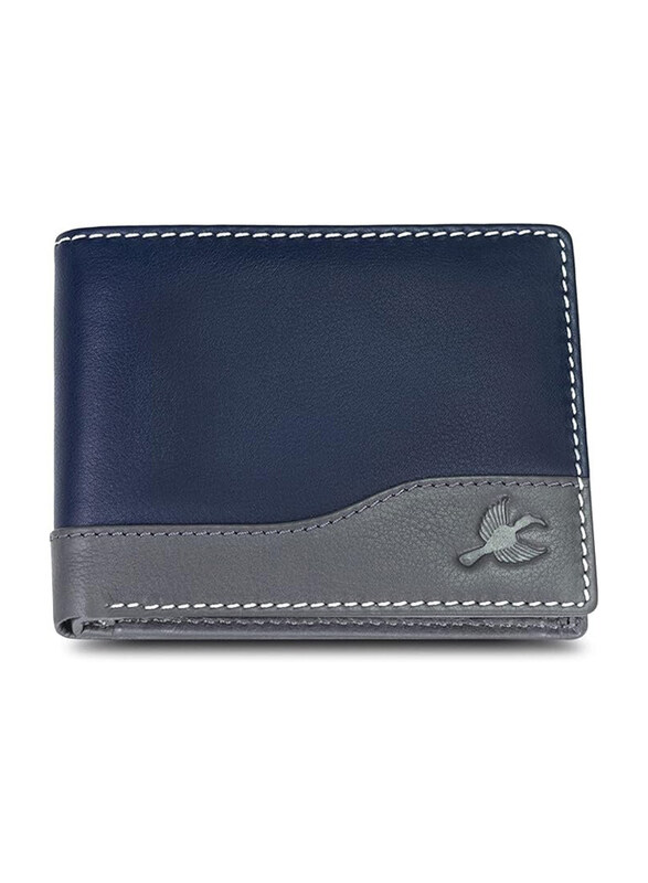 

Hornbull Buttler Genuine RFID Blocking Leather Bifold Wallet For Men, Navy Blue