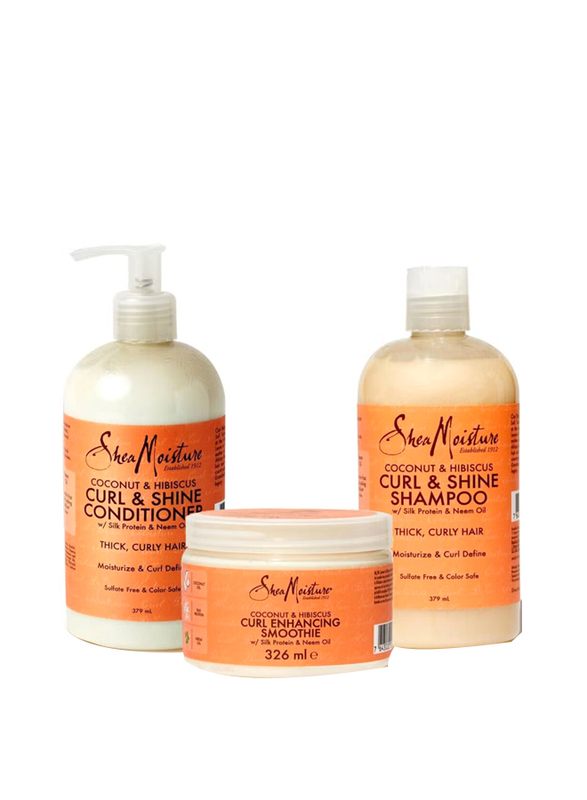 Shea Moisture Curl & Shine Shampoo, Conditioner & Smoothie Set for All Hair Types, 3 Piece