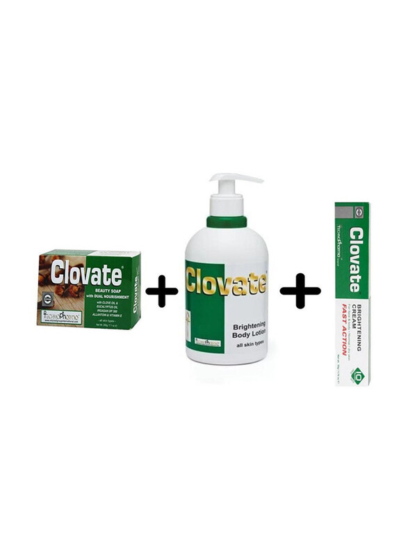 

Clovate Beauty Soap, Action Brightening Gel and Body Lotion, 3 Pieces