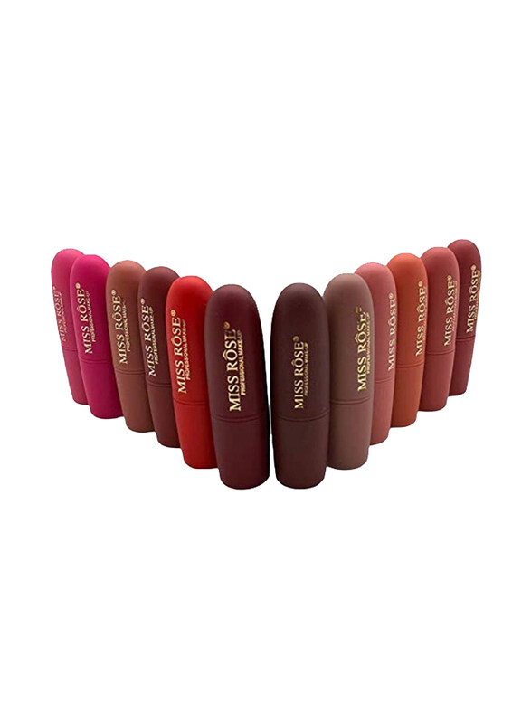 

Miss Rose Matte Lipsticks, 12 Pieces, Multicolour