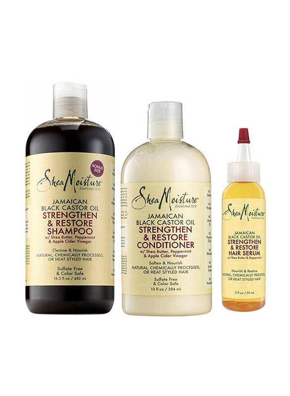 

Shea Moisture Shea Moisture Jamaican Black Castor Oil Shampoo 482ml + Conditioner 384ml + Hair Serum 59ml for Dry Hair, 3 Pieces