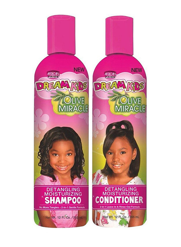African Pride Dream Kids Olive Miracle Detangling Shampoo & Conditioner Combo Set, 2 x 355ml