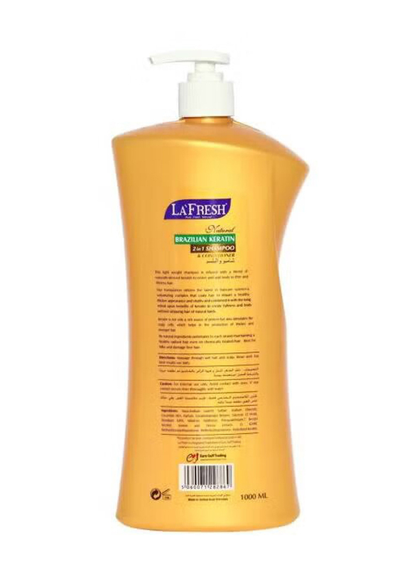 La Fresh Brazilian Keratin 2 In 1 Shampoo & Conditioner for All Hair Types, 1000ml