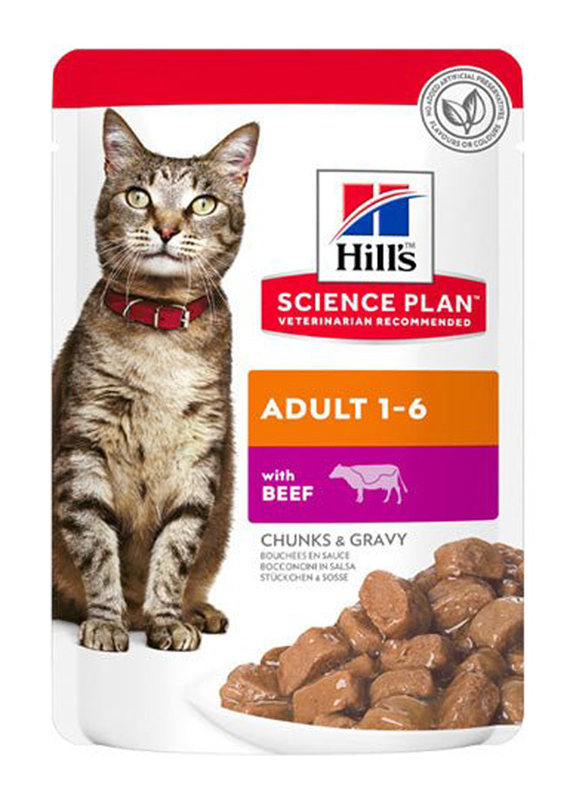 Hill's Science Plan Adult 1+ with Beef Wet Cat Food Pouches, 12 x 85g
