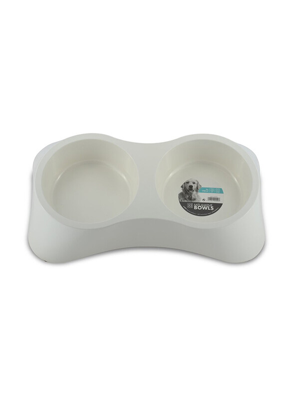 

M-Pets Melamine Double Bowl for Pets, 2 x 1700ml, White