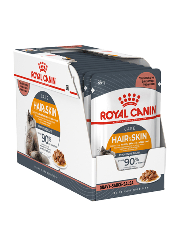 Royal Canin Feline Care Nutrition Hair & Skin Gravy Intense Beauty Wet Food Pouches, 12 x 85g