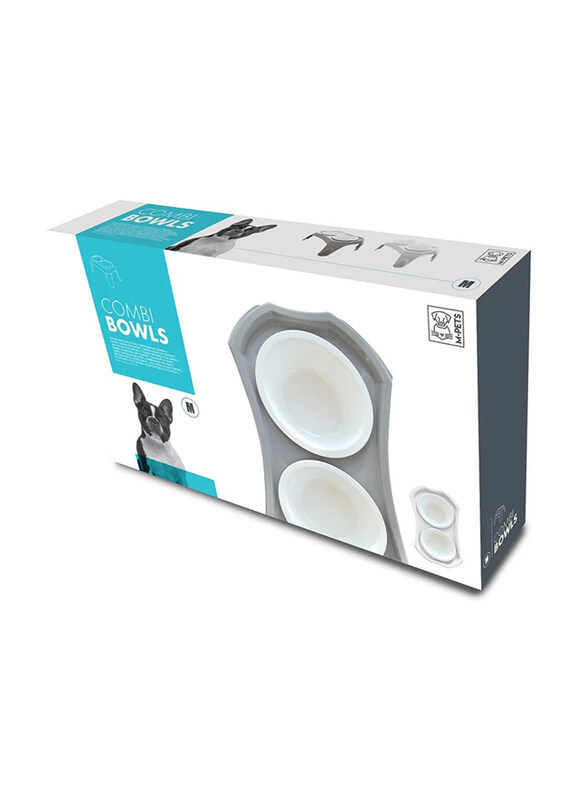 

M-Pets Combi Double Bowl for Dogs, Medium, 2 x 500ml, Grey