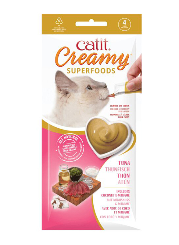 CatIt Creamy Superfood Treats Tuna Recipe with Coconut & Wakame Wet Food for Cats, 12 Pieces