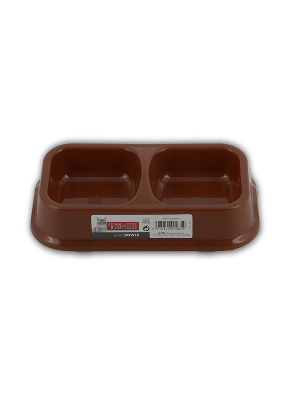 

M-Pets Plastic Double Bowl for Cats, 2 x 150ml, Brown