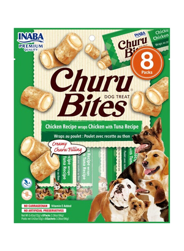 

Inaba Churu Bites Chicken With Tuna Recipe Wraps Dog Treats, 8 x 96g