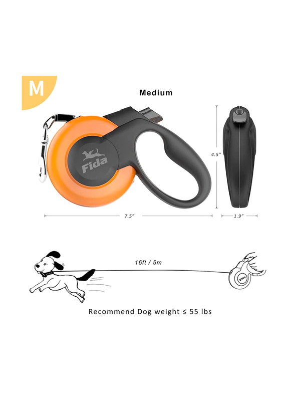 Fida Mars Series Heavy Duty Retractable Dog Leash, Large, Blue