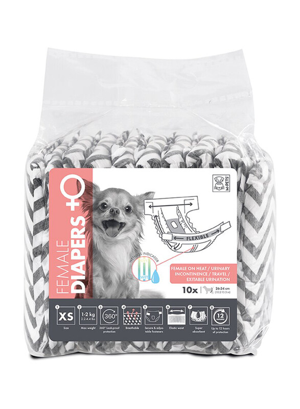 

M-Pets 10-Piece Female Dog Diapers, X-Small, Black/White
