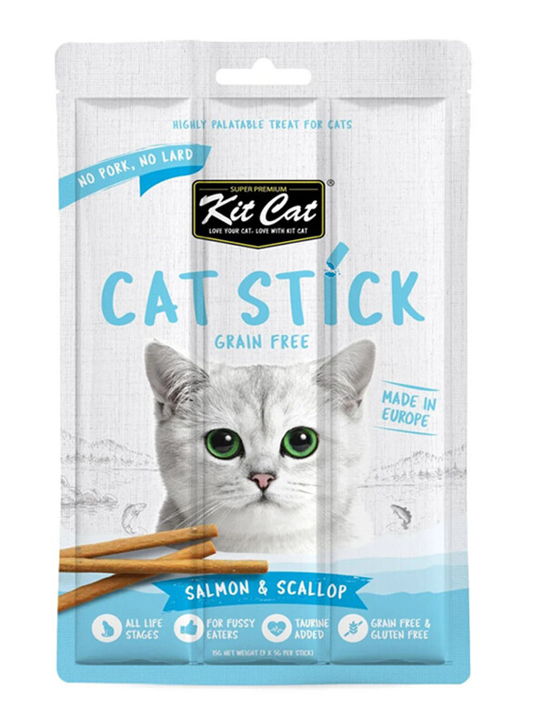 

Kit Cat Grain Free Salmon & Scallop Flavor Stick Treat Cat Dry Food, 3 x 15g