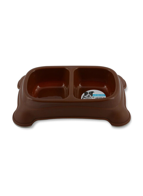 

M-Pets Plastic Double Bowl for Pets, 2 x 950ml, Brown