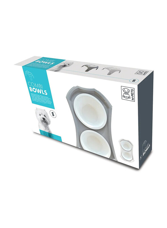 

M-Pets Combi Double Bowl for Dogs, Small, 2 x 350ml, Grey