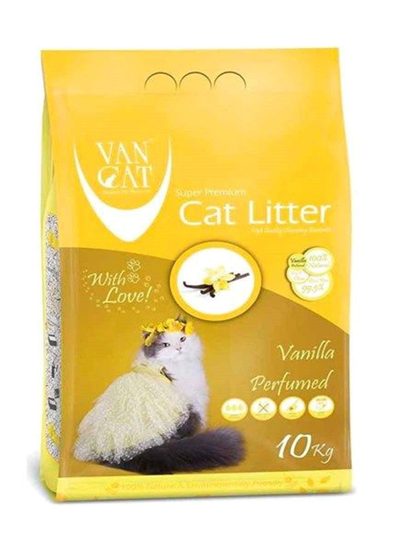 Van Cat White Bentonite Vanilla Scented Clumping Compact Cat Litter, 10 Kg, Yellow